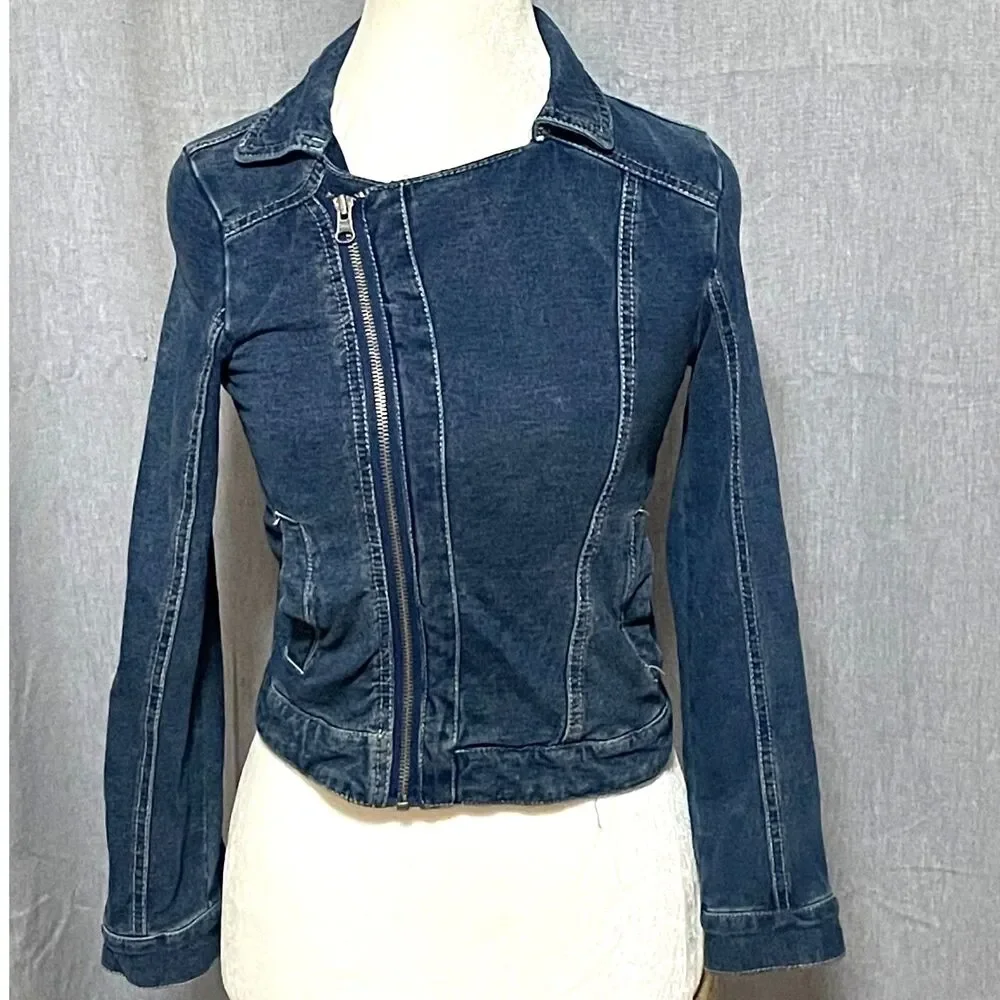 Justice Girls Studded Cotton Denim Moto Jacket Rhinestone Size 8 Back to School